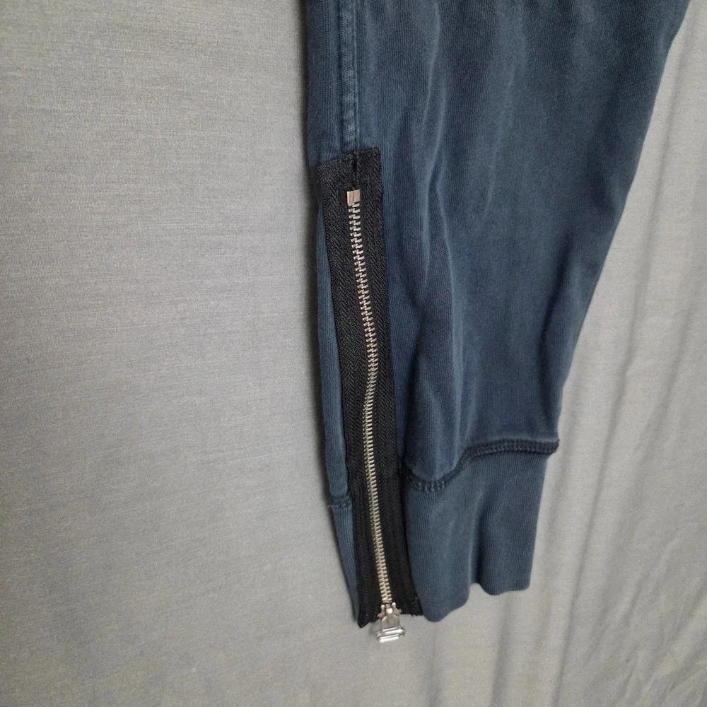 100% Cotton Moto Joggers Navy Blue Quilted Knee Zip Ankle Sweatpants Mens Size M
